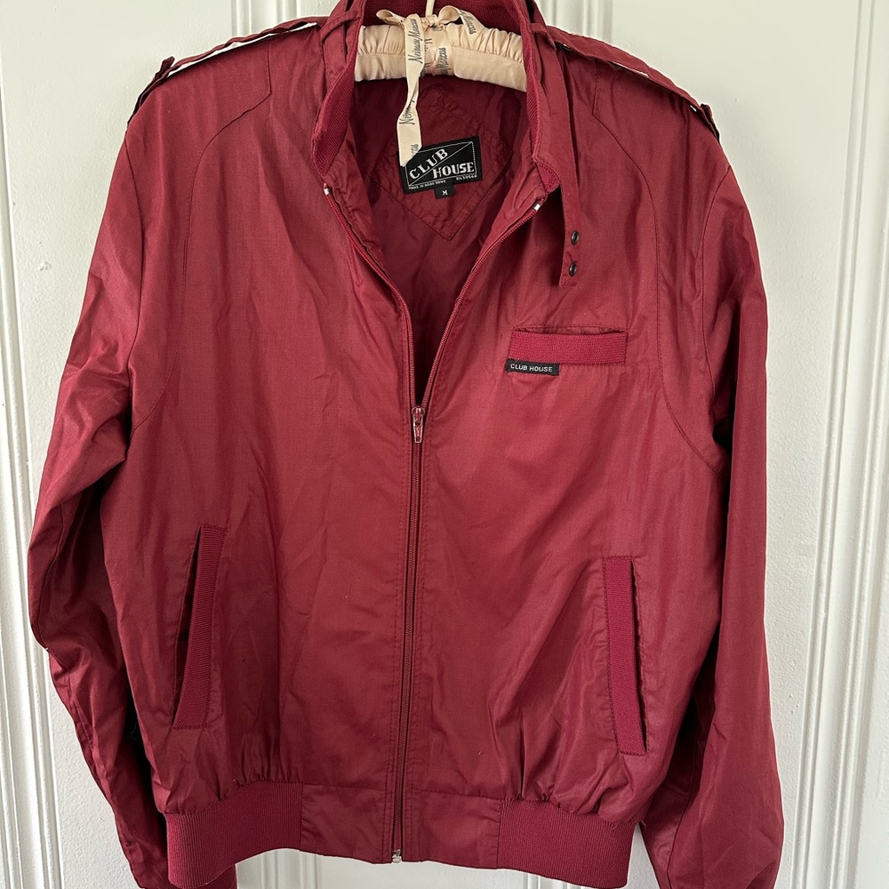 Vintage Men's Club House Burgundy Bomber Jacket
